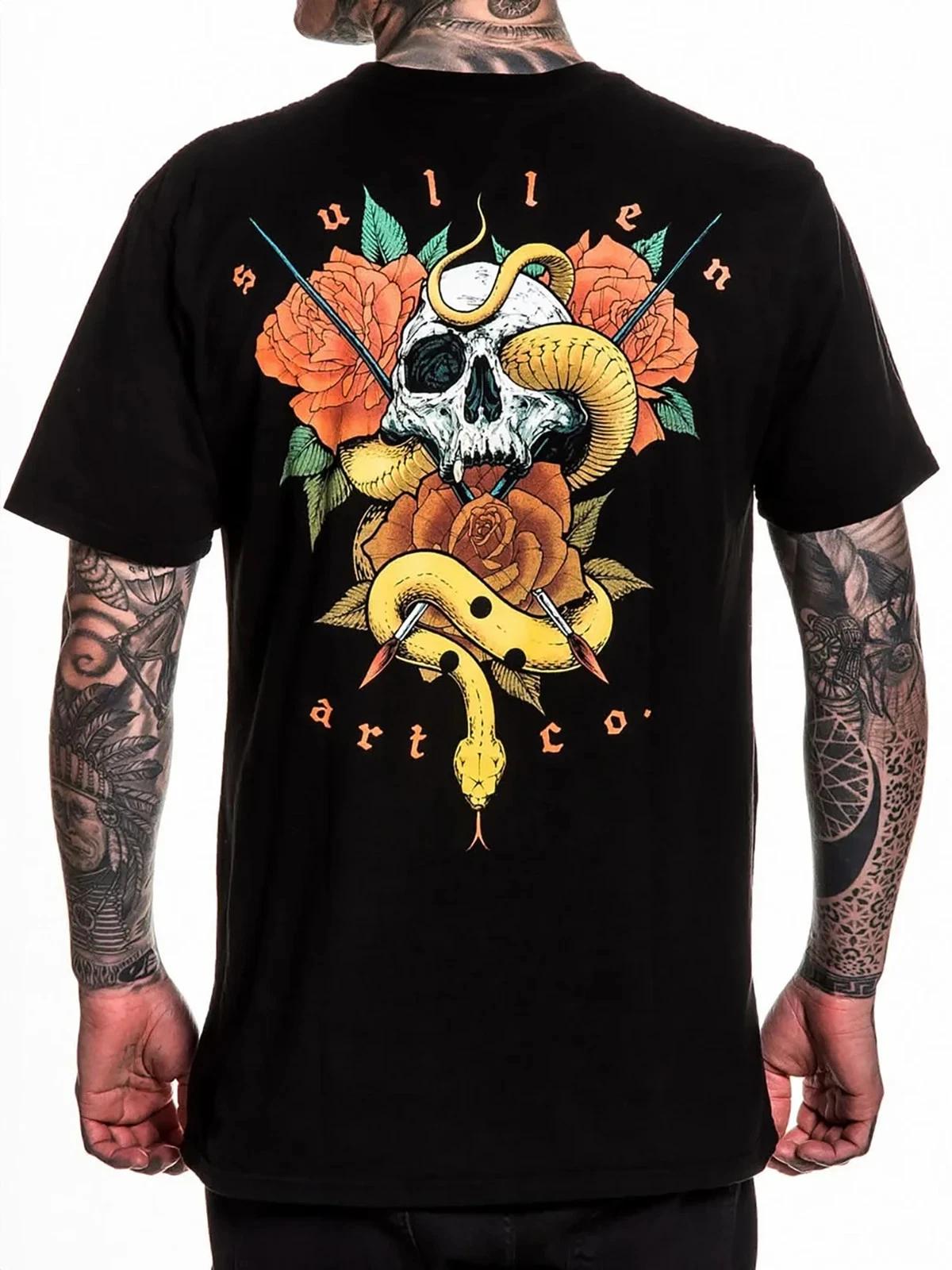 Sullen Men s Serpentine Short Sleeve Premium T-shirt Tattoo Skull and Snake Tee XL
