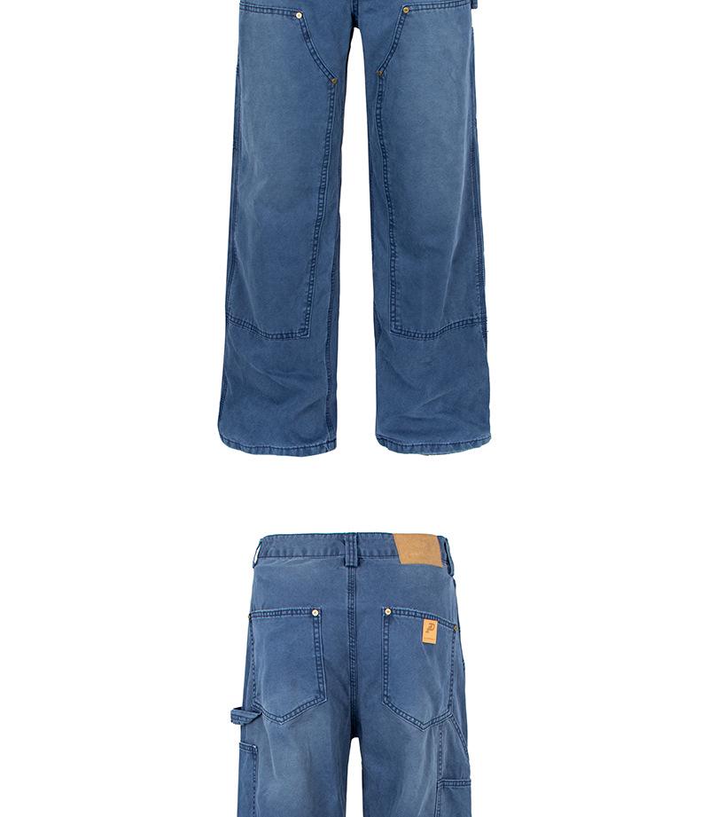 American Retro Unisex Patchwork Lumberjack Pants with Rivet Detail - Loose Straight-Leg