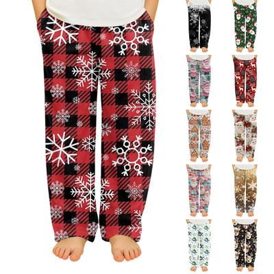 Fashionable Children's Christmas Print Pocket Casual Pants