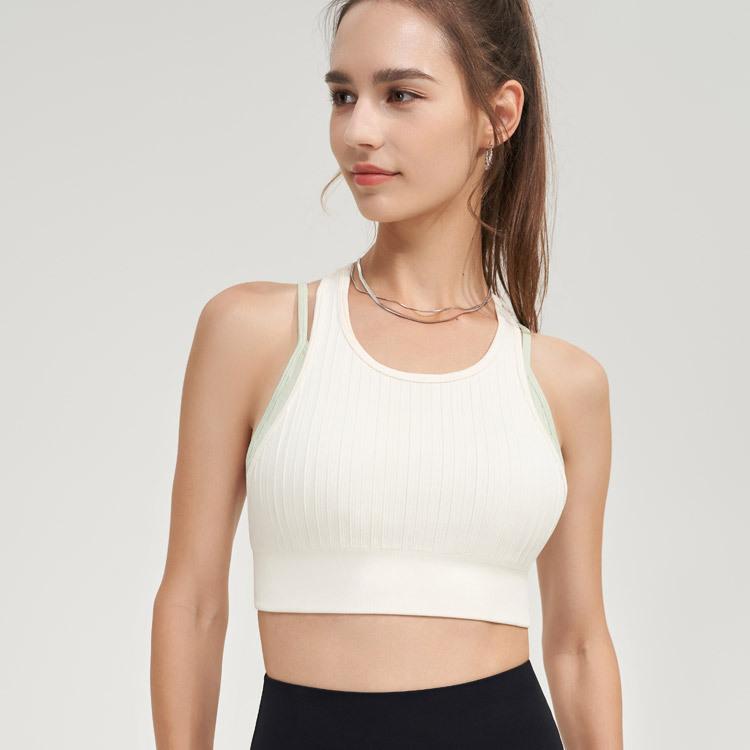 Женский бесшовный бюстгальтер для йоги с цветными блоками — фото 5