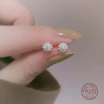 925 Sterlingsilber Koreanischer Neuer Stil Kristall-Pavé Blumenstecker Ohrringe Damen Frisch Lieblich Reiseschmuck