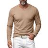 T-shirt da uomo a maniche lunghe con scollo a V a coste verticali, elasticizzata, vestibilità slim, maglia base, maglioni casual da indossare quotidianamente