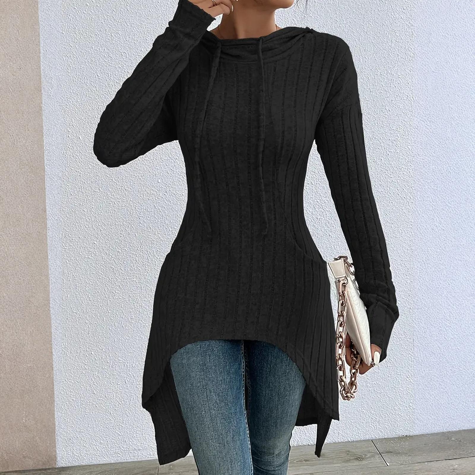 

Женская асимметричная рубашка с длинными рукавами и воротником L чёрный