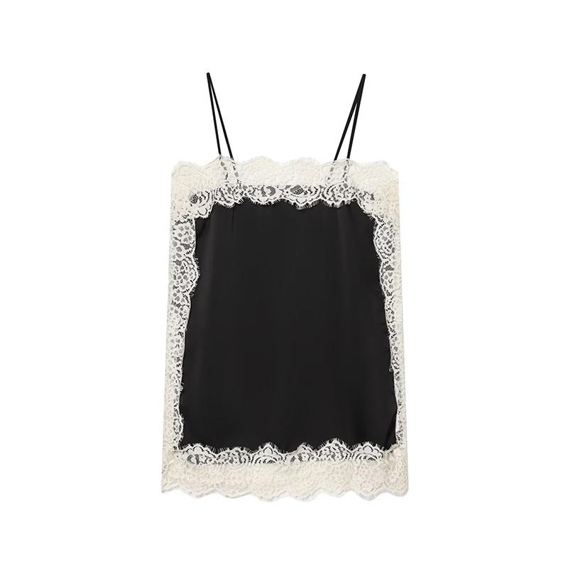 Women Satin Lace Camisole Top Sleeveless Spaghetti Strap Silk Lace Trim Cami Top 2026 Summer Sexy Tank Top Streewear