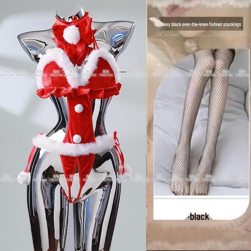 Seductive Red Christmas Lingerie Set - Sheer, Tight-Fit, Teasing Role Play Costume 0936