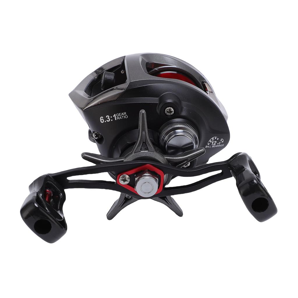 Baitcasting Reel Nylon 17.6lbs Drag Magnetic Dual Brake 6.3:1 Gear Ratio Smooth Baitcaster Fishing Reel for Saltwater
