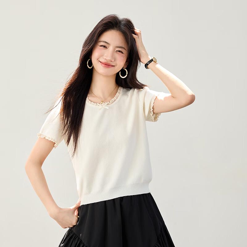 ZOSE Women s Soft Knit Lace Collar Pullover Top L