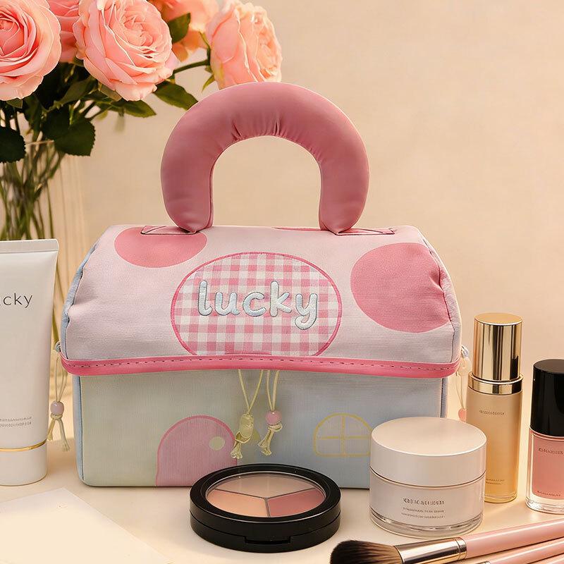 Keerluoke Cartoon Mushroom House Travel Cosmetic Bag