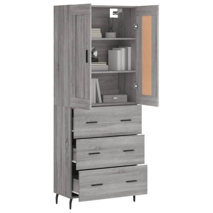 VidaXL Buffet haut Sonoma gris 69,5x34x180 cm Bois d'ingénierie 3199767