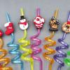Spiral Christmas Plastic Straw Food Grade Christmas Party Decor Christmas Cartoon Straw  Children