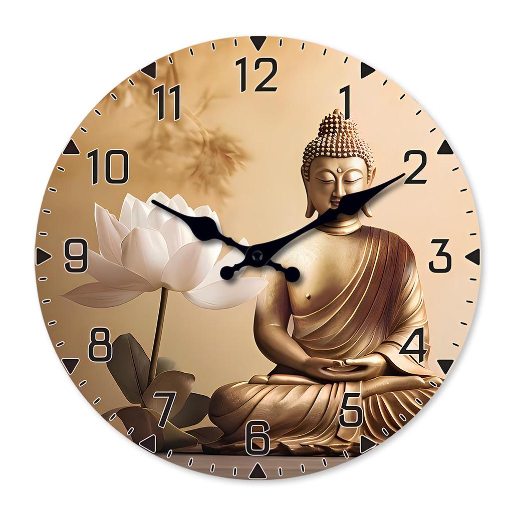 12" Retro Buddhist Wooden Wall Clock - Silent MDF Decor Clock