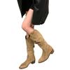 Brown V-mouth boots women's 2025 autumn and winter new thick heel suede tall knight boots popular western pile boots