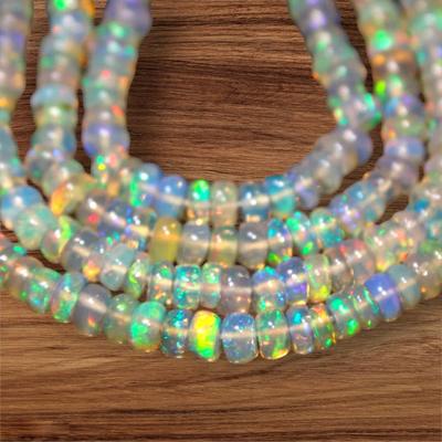Erstaunliche auffällige äthiopische Opalperlen, mehrfarbige Perlen, natürliche polierte Opalperlen, glatter Strang aus äthiopischen Opal-Rondellperlen.