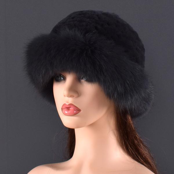 

Женская шапка из натурального меха кролика и лисы, защита ушей, пушистая шапка-бини, модная вязаная шапка, теплая зимняя меховая шапка для женщин, для лыж One Size темно серый