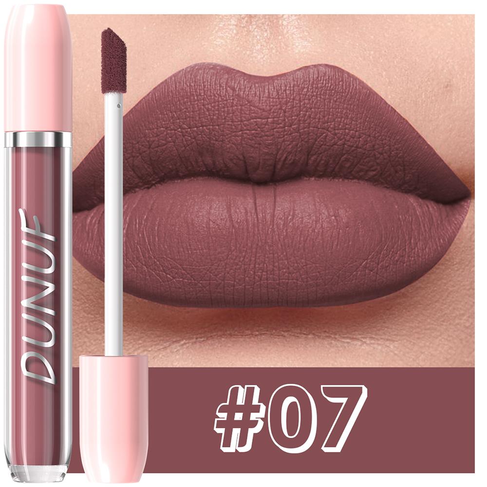 DUNUF Matte Liquid Lipstick Bean Paste Lip Gloss Long Lasting Waterproof Non‑Fading Easy To Apply Sexy Red Lip Glaze