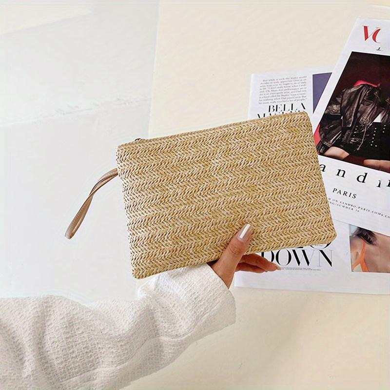 Weaving Bag Fashion Ladies Wristlet Clutch Women Daily Money Phone Clutch Solid Straw Woven Coin Purse Beach Wallet Card Holder