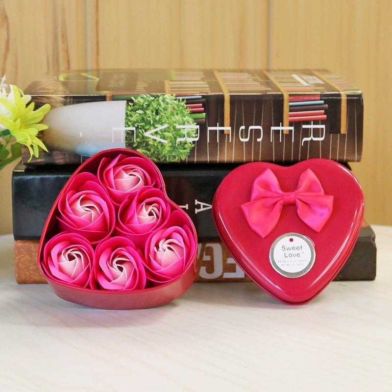 6Pcs Heart-shaped Rose Gift Box Simulated Rose Soap Flower Mother's Day Rose Gift Box Valentine's Day Rose Gift Wedding Souvenir