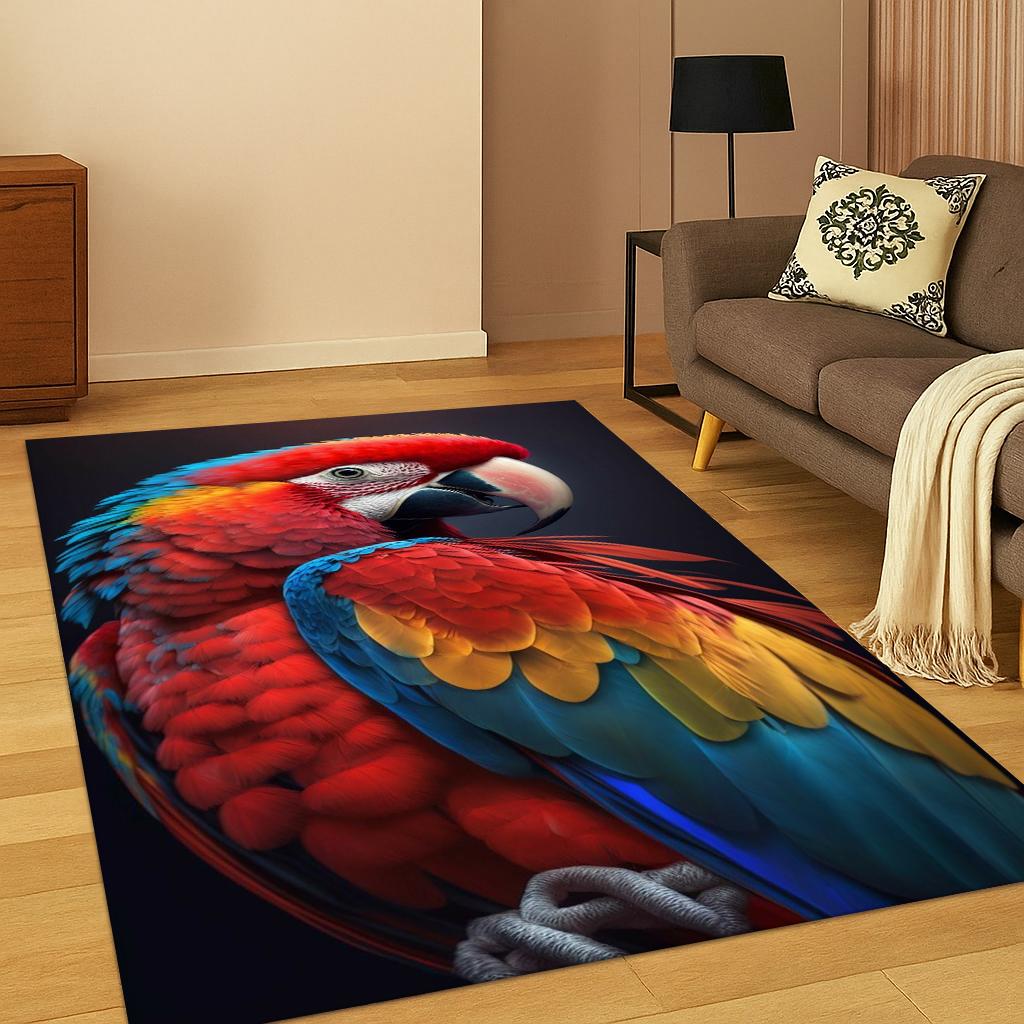 Colorful Macaw Budgerigar Bird Parrot Carpet Rug for Living Room Sofa Home Bedroom Doormat Decor,Playroom Non-slip Area Rug Gift