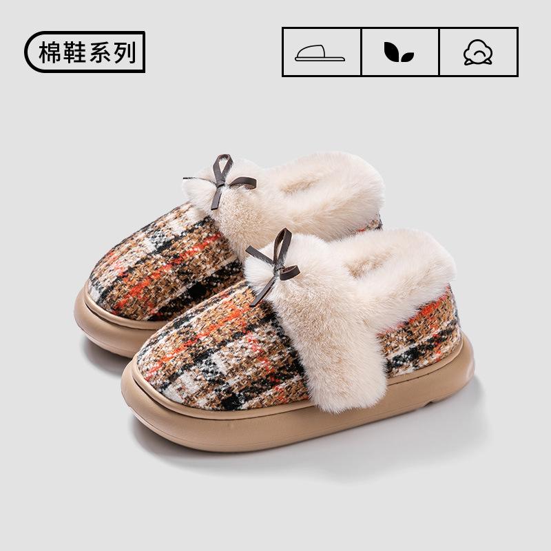 

2025 new casual winter comfortable warm fluffy slippers bow couple men and women plush cotton slippers 36-37 [Suitable for 35-36 feet] помаранчевий