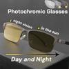 TR90 Color Changing Night Vision Glasses Men Business Half-frame Stylish Photochromic Eyeglasses UV-blocking Driving Sunglasses