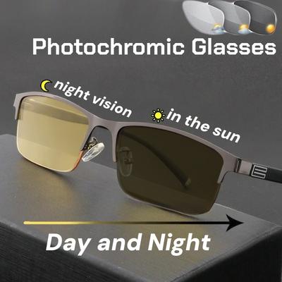 TR90 Color Changing Night Vision Glasses Men Business Half-frame Stylish Photochromic Eyeglasses UV-blocking Driving Sunglasses