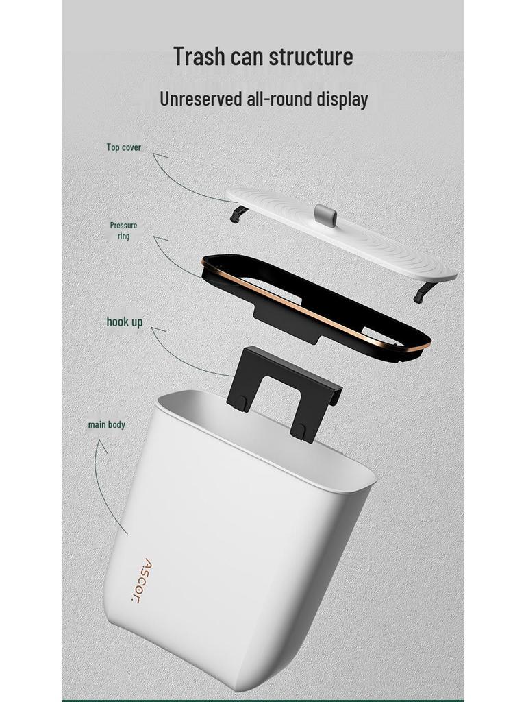 Duży kosz na śmieci wiszący na ścianie z pokrywką do łazienki, kuchni, sypialni i salonu