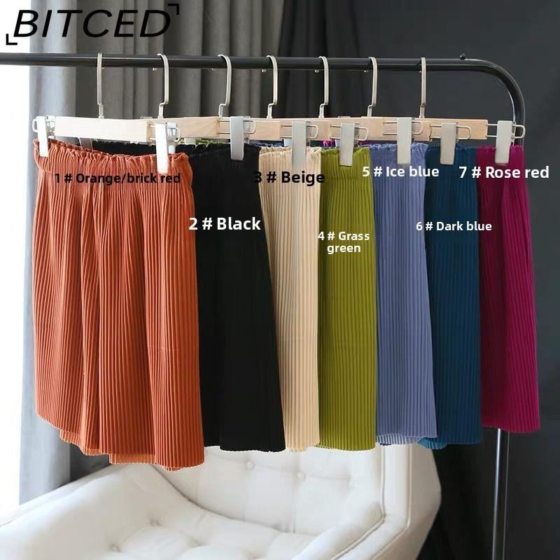BITCED Pleated Shorts for Women Spring/Summer Casual Cropped Trousers High-Waisted Loose-Fit Flattering Straight-Leg Wide-Leg Trousers