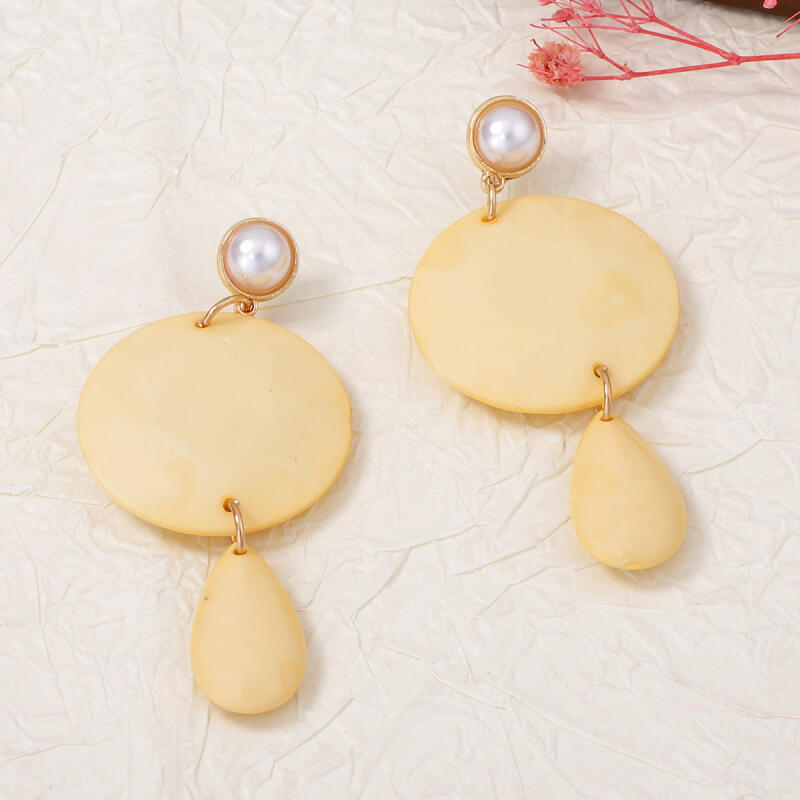 Exaggerated Imitation Pearl Geometric Round Splicing Earrings for Women Lady Temperament Personality Drop Earrings Jewrely Gift