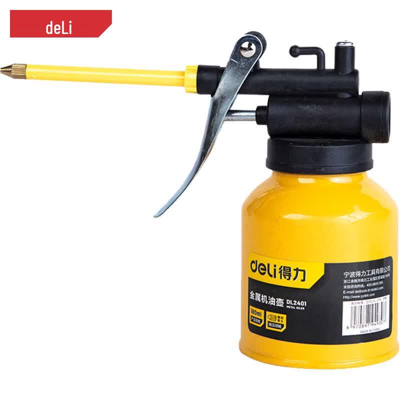 Deli DL2401 180ml Manual Pressure Metal Oiler with Long Nozzle