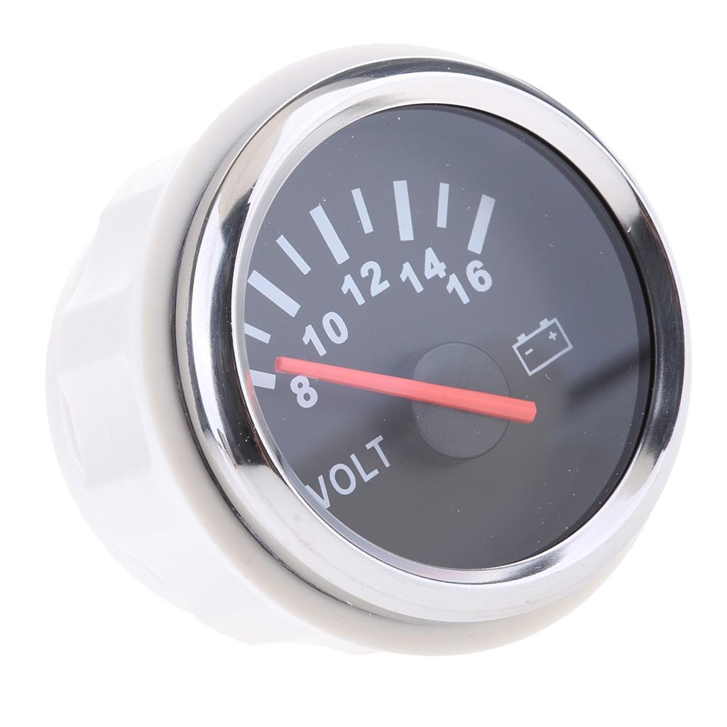 2 inch 52mm Electrical Voltmeter Gauge Waterproof for Boat Marine Vehicle Truck ATV - Voltage Range 8-16V - Round Panel