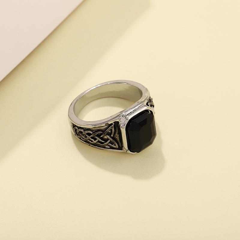 Huajie Retro Viking Knot Black Black Zircon Square Stone Men's Rings Charming Punk Unique Ring  Trendy