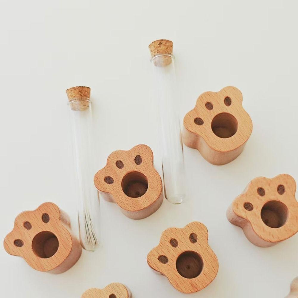 Wooden Base Cat Hair Holder Paw Shape Multi-functional Hair Keepsake Display Vase Durable Transparent Pet Memorial Gift Trinkets