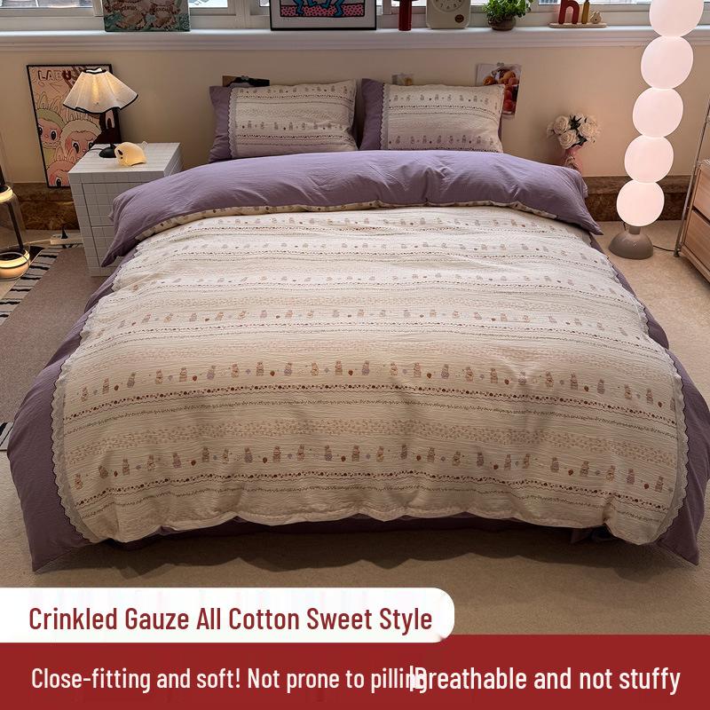 Korean Soft Crinkled Gauze Lace 4-Piece Bedding Set