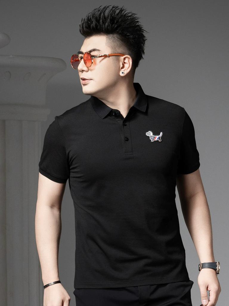 European Station 2025 Summer New Men's Business Casual Lapel T-Shirt Trendy Badge Short Sleeve Polo Shirt for Men