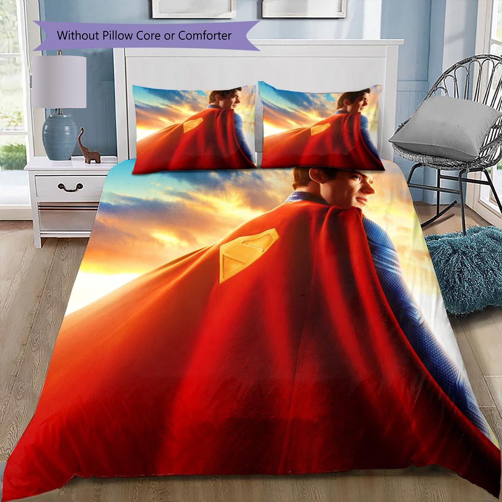Superman Cape Bedding Set, 1 Duvet Cover & 2 Pillowcases, Cozy Home Use, Ideal Gift for Superman Fans