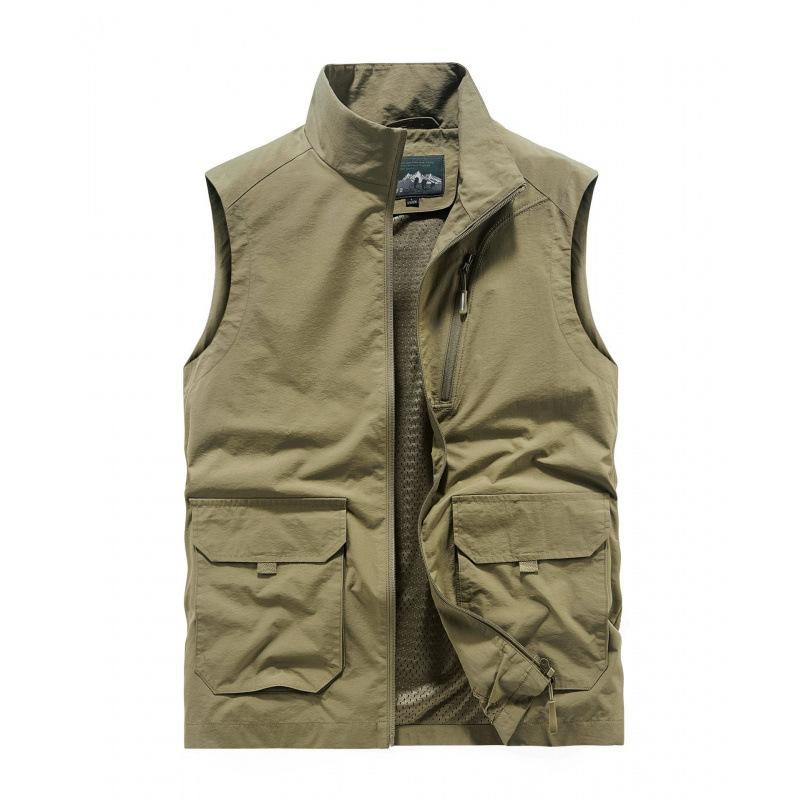 Men's Vest Casual Outdoor Vest Stand-up Collar Photography Vest Spring and Autumn Stand-up Collar Vest Men's Jacket