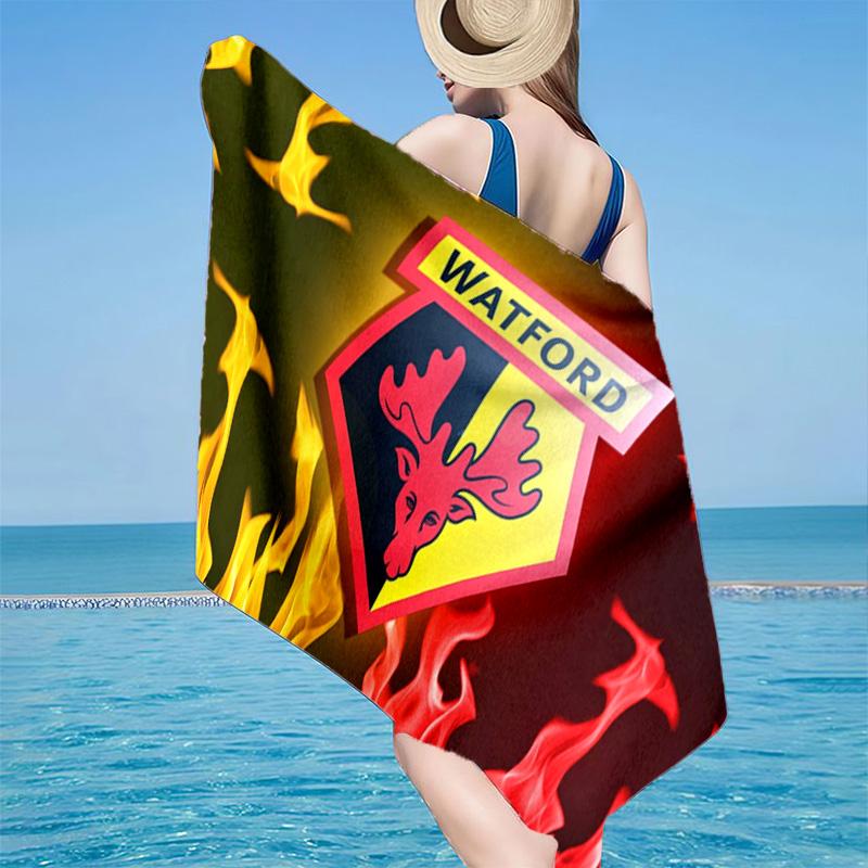 1 Stück Watford Wappen Design Strandtuch - Weiche, Saugfähige Mikrofaser, Leicht, Ideal für den Strand, Partys, Reisen, Camping Fan Geschenke