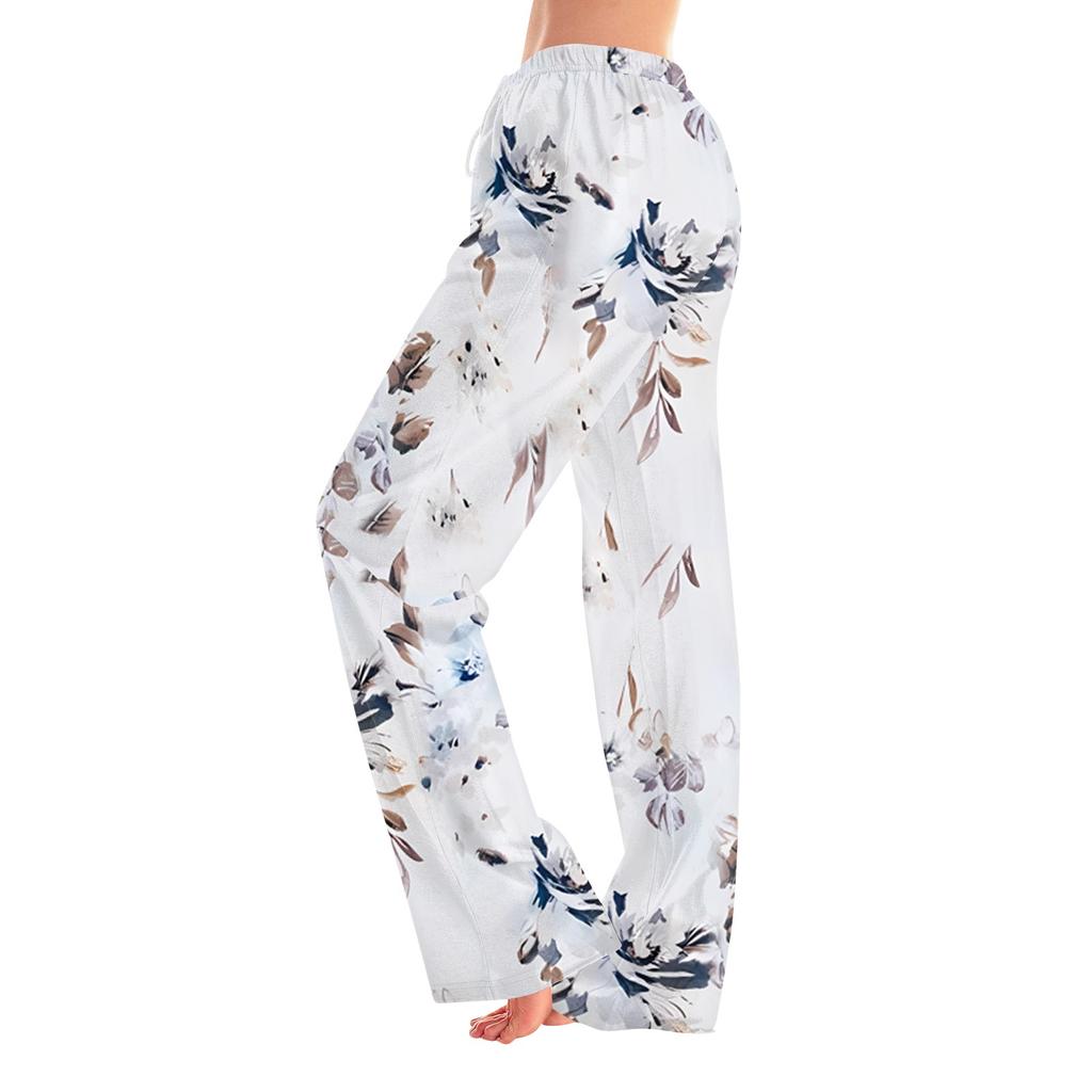 Womens Pajama Pants Sleepwear Casual Drawstring Elastic Waist Pants Comfy Straight Yoga Loose Trousers