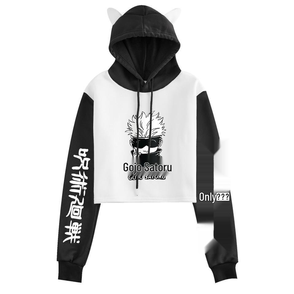 Jujutsu Kaisen Women's Cropped Anime Hooded Sweatshirt - Trendy Loose Fit, Spring/Autumn.