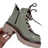 Shoes for Women 2024 Autumn Winter New Chunky Heel Platform Lace-up Women's Boots Fashionable Round Toe Zipper Motorcycle Boots