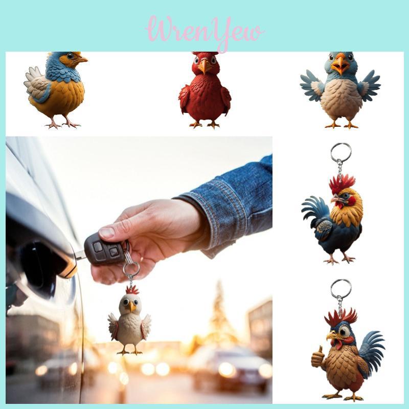 Cartoon Christmas Chicken Keychain Key Ring Pendant Acrylic Car Backpack Accessory Birthday Gift