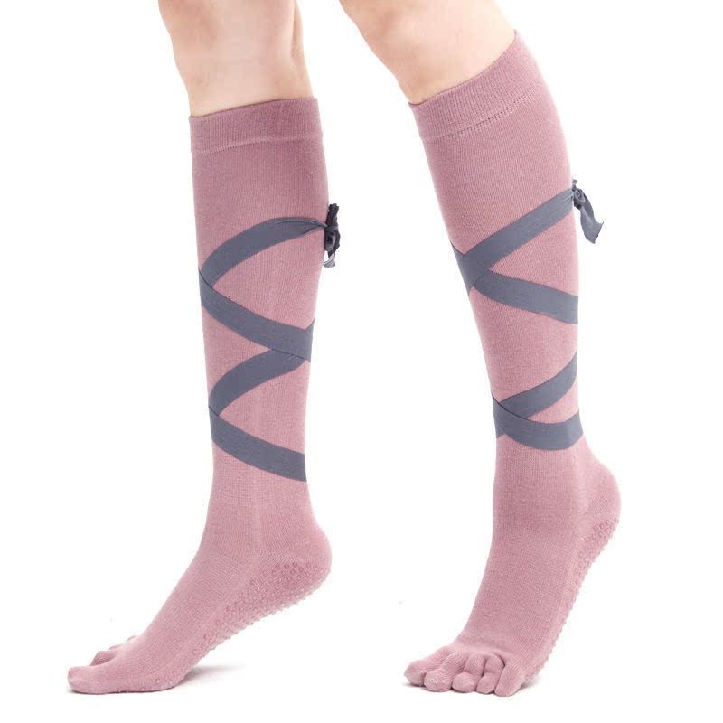

Non Slip Cross Strap Yoga Socks Female Professional Dance Sports Sweat-Absorbent Leg Slimming Lace up Dance Yoga Socks H665 Bean Red yoga socks