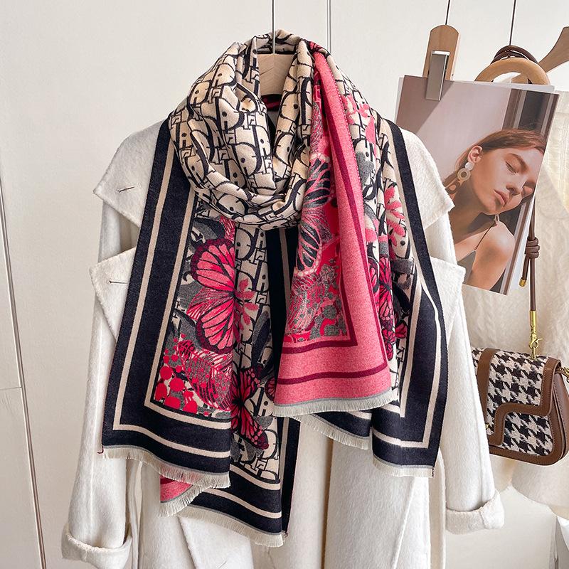 Scarf Women'S Air-Conditioned Room Shawl Thick Imitation Cashmere Thickened Windproof Scarf Letters