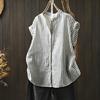 Vintage Baumwollleinenhemd Damen Stilvolle Streetwear Kurzärmlig Kragenlos Sommerbluse Frauen Atmungsaktive Bequeme Oberteile