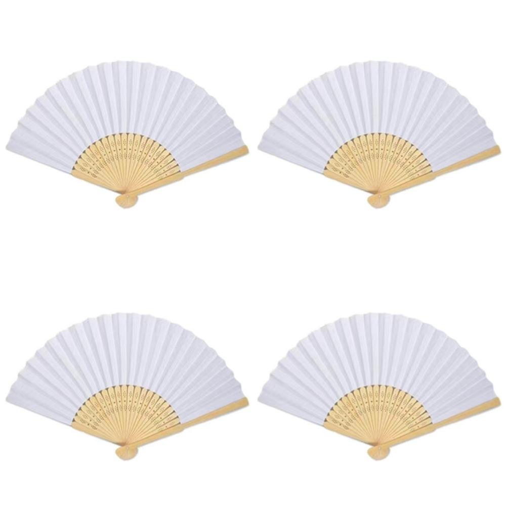 

4Pcs White Dance Folding Hand Fan Double Sided DIY Blank Foldable Fan For Stage Performance 7inch-single side