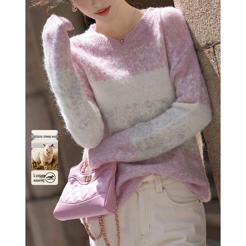 Demana Women s Gradient Striped Ribbed Knit Sweater with Wool M