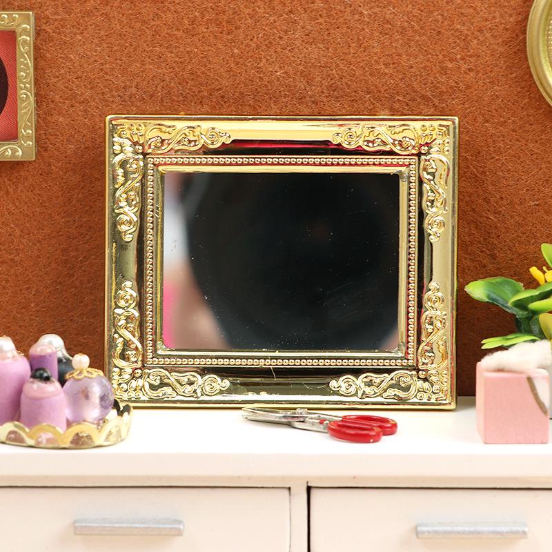Dollhouse 1:12 Gold-Edged Mirror for Living Room/Bedroom