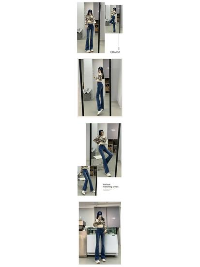 Hong Kong Style Velvet Flare Jeans - Women's Winter 2025 Retro Slim Fit Bell Bottoms