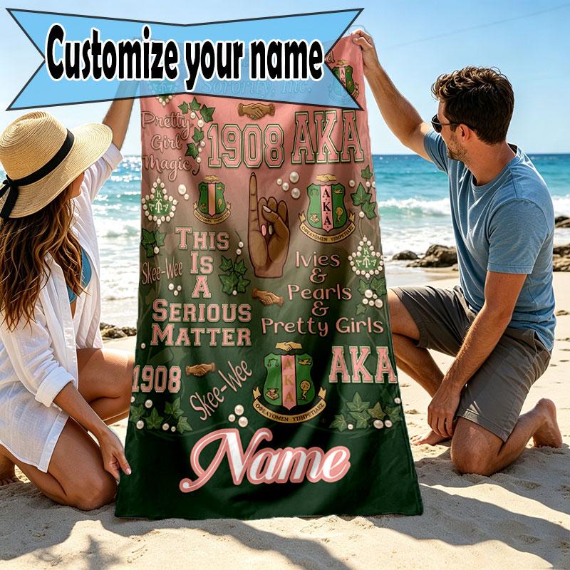 Custom Name Personalized Alpha Kappa Alpha Print Beach Towel, for Trip Camping Beach Party Home Decor, Birthday Gift for Family & Friends