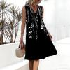Plus Size V Neck Sleeveless Dress Chinese Ink Lotus Print For Garden Sightseeing Trip